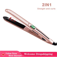 2022 adjustable temp flat styling iron beach waver hair iron straightener flat iron 2 in 1 hair straightener lcd display iron