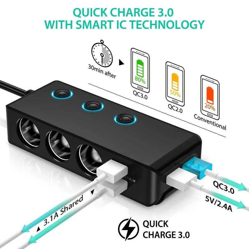 Адаптер для прикуривателя Quick Charge 3 0 120 Вт 12 В/24 В гнезда разветвитель питания