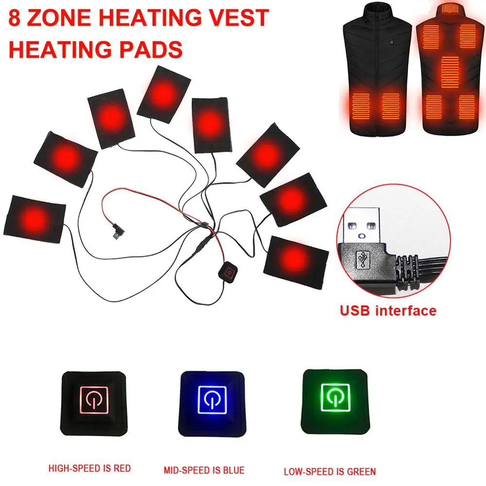 

8 in 1 USB Clothes Heated Pads Three-Level Thermostat Heating Vest USB Electric Heated Jacket Inserts Outdoor Winter Warm