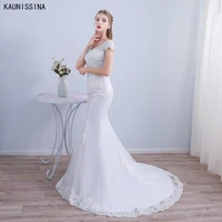 luxury mermaid lace wedding dresses appliques beads long train v neck bridal dress white wedding gowns marriage party vestidos