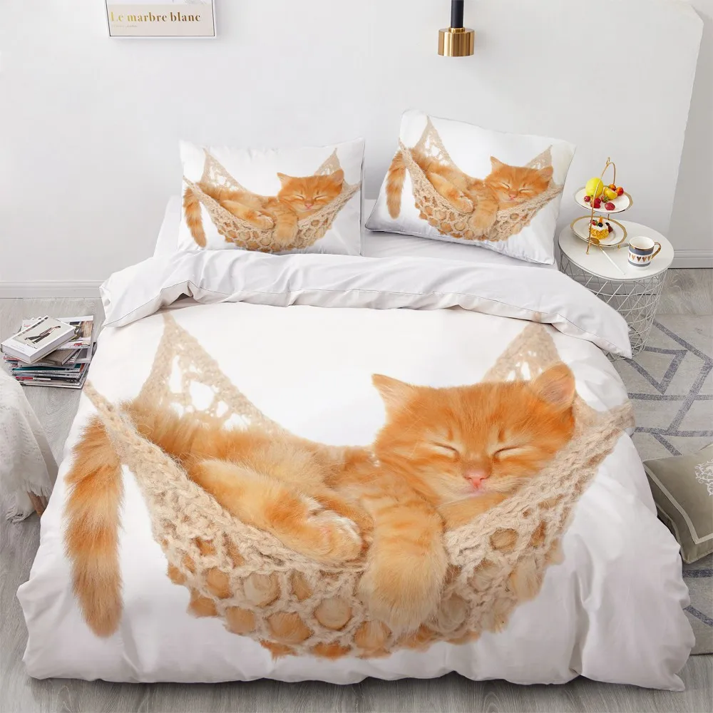 

Animal Bed 3D Custom Design Pet Cat Duvet Cover Sets Pillow Cases King Queen Super King Full Twin Size White Home Textile