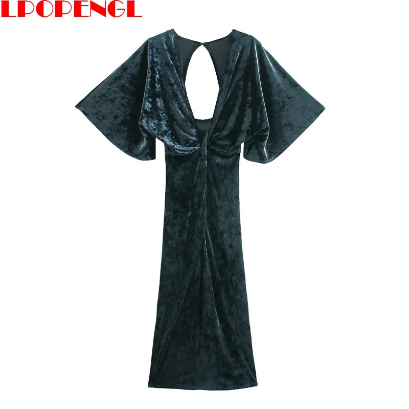 

Spring Summer Ladies Pullover Dress 2021 Fashion Wild Loose Sweet Style Conventional Tops Solid Color Short-sleeved V-neck