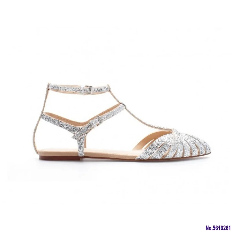 Women sandals gladiator t tied peep toe beach flat shoes ladies sexy silver sequin bling roman sandals big size sandalias mujer