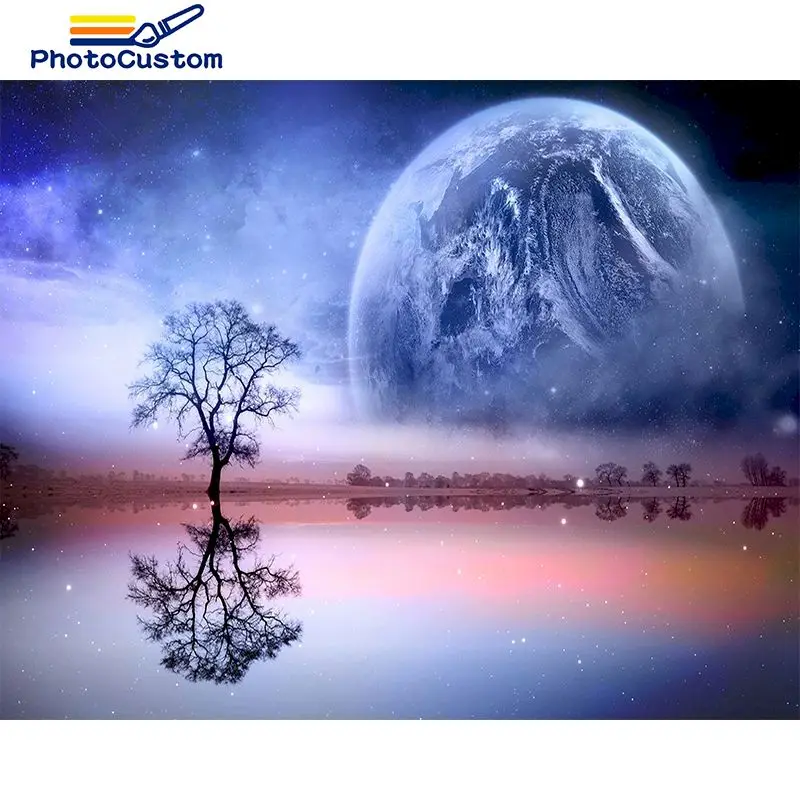 

PhotoCustom Acrylic Diy paints By Numbers tree 60x75cm Landscape Drawing by numbers 40*50cm Handpainted Art Home Decor Gift