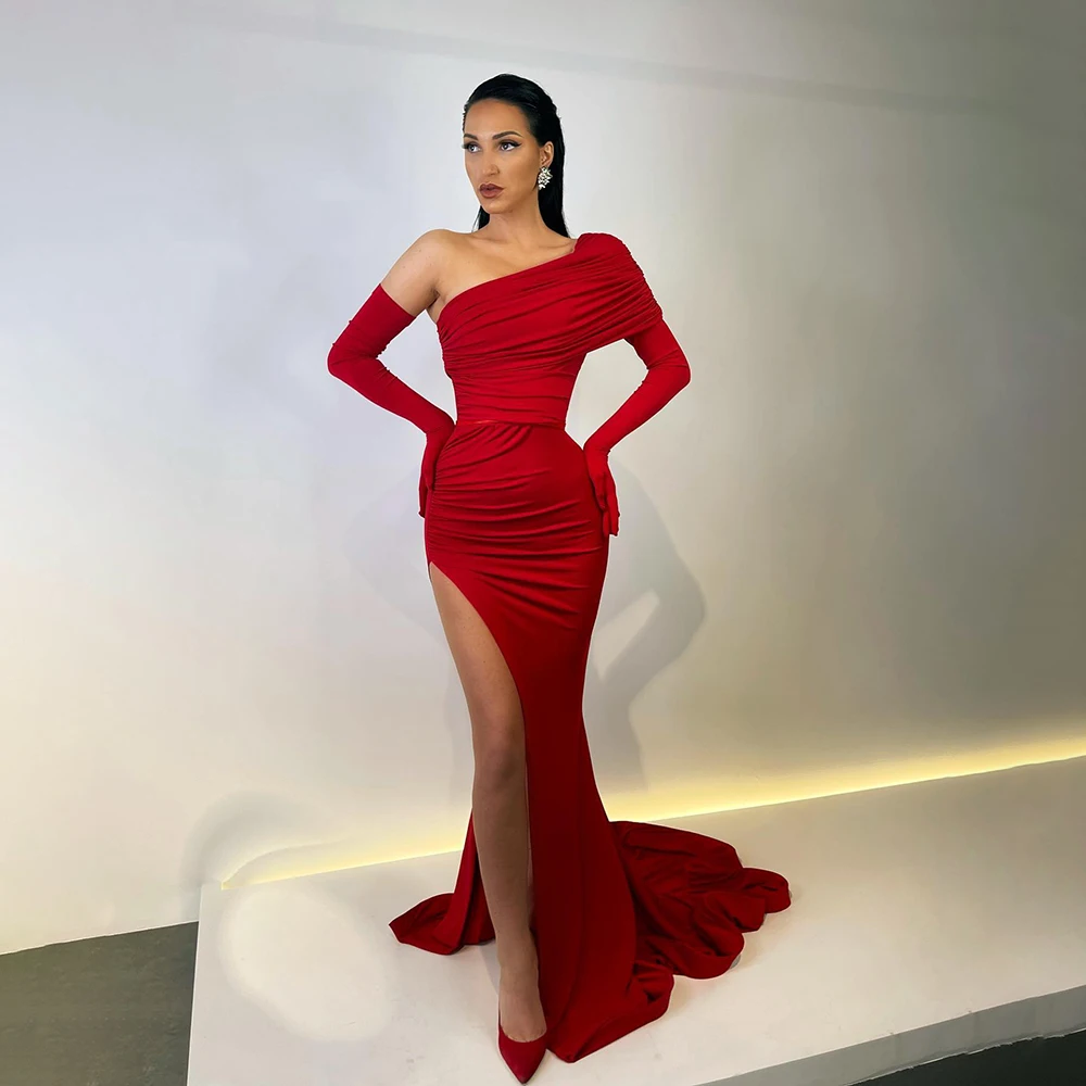 

Женское вечернее платье на одно плечо, с Боковым Разрезом