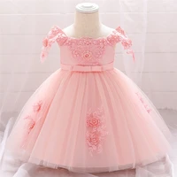 flower girls dress baby girls christening dresses lace pearls kids 1 year birthday dress special occasion