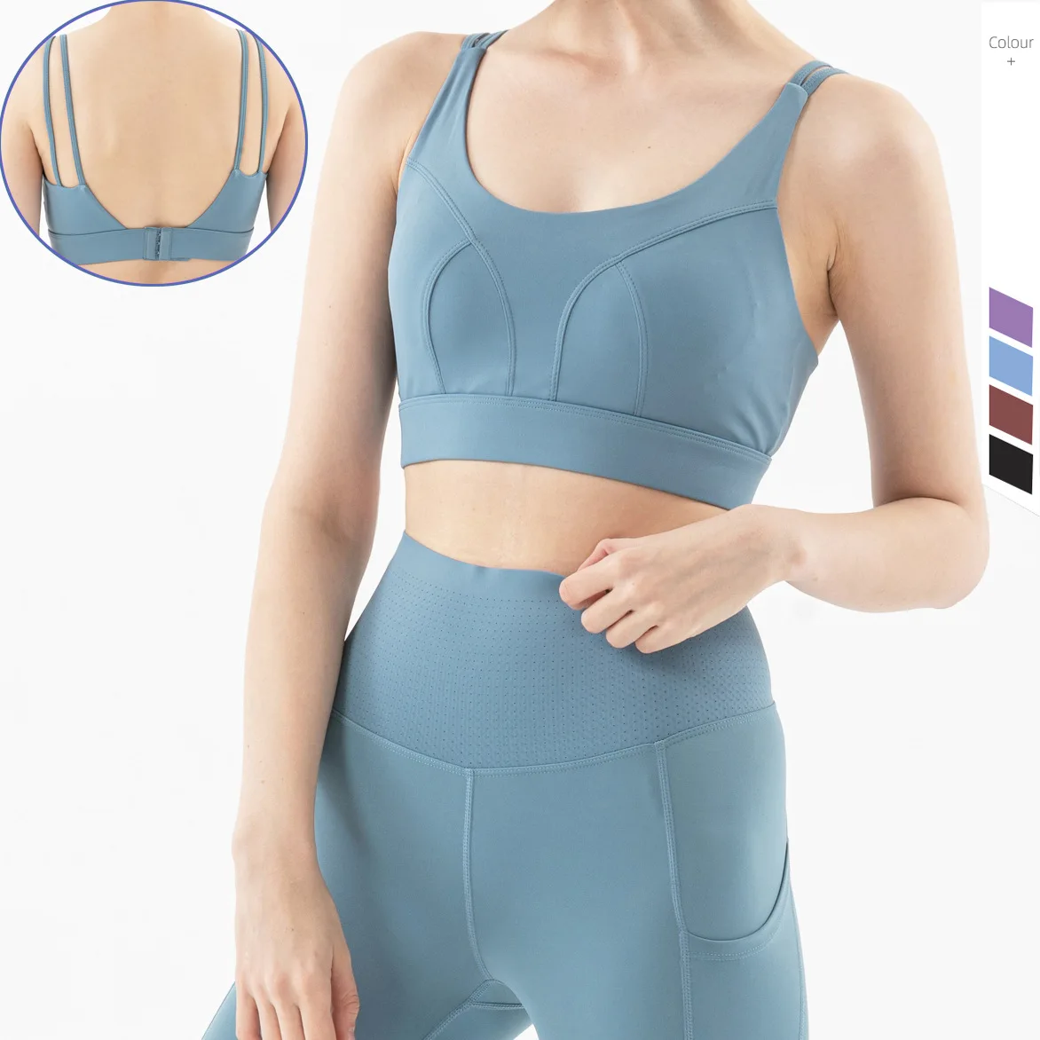 

Simpold New Design Yoga Bra Double Strape Low Impact Fitness Top U Neck Blouses