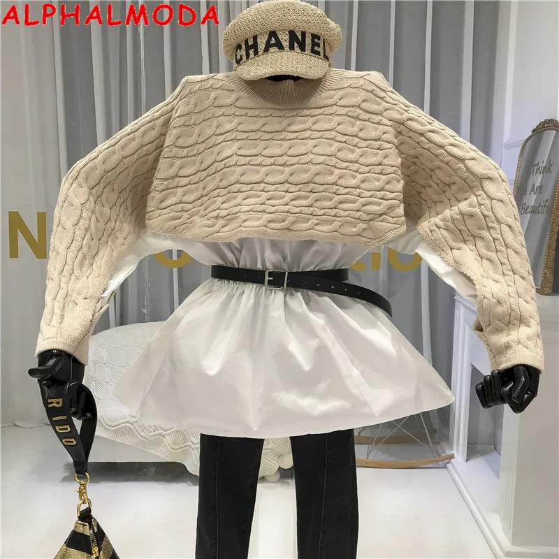 Женский свитер из двух частей ALPHALMODA с круглым вырезом и длинными рукавами
