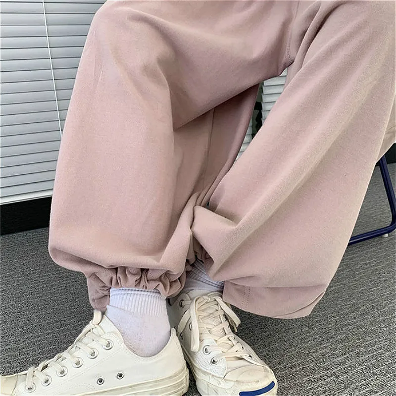 

Casual Pants Women Solid Pink All-match Tie Feet Loose Harajuku All-match Streetwear Autumn Chic Hip Hop Leisure Teens Vintage
