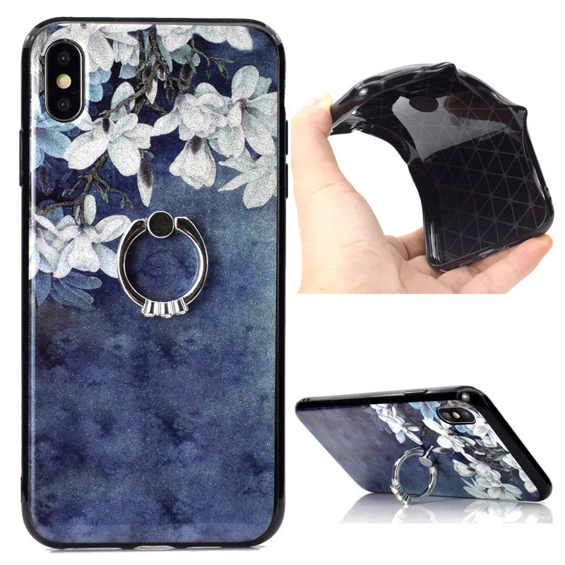 Для huawei Honor 10 10lite 10i 9 9lite 9n 9x Pro 8c 8x 8xmax 8s 7x7 s Honor Play чехол Цветы с блестками узор с кольцом на палец