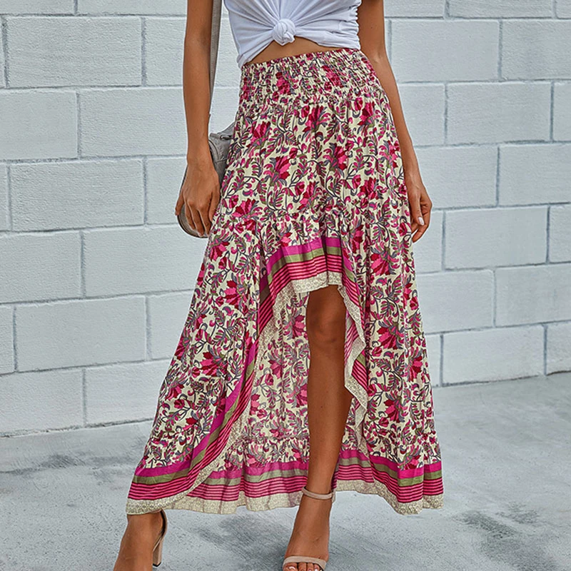 Женские юбки макси с принтом в стиле бохо короткие длиной спереди и сзади