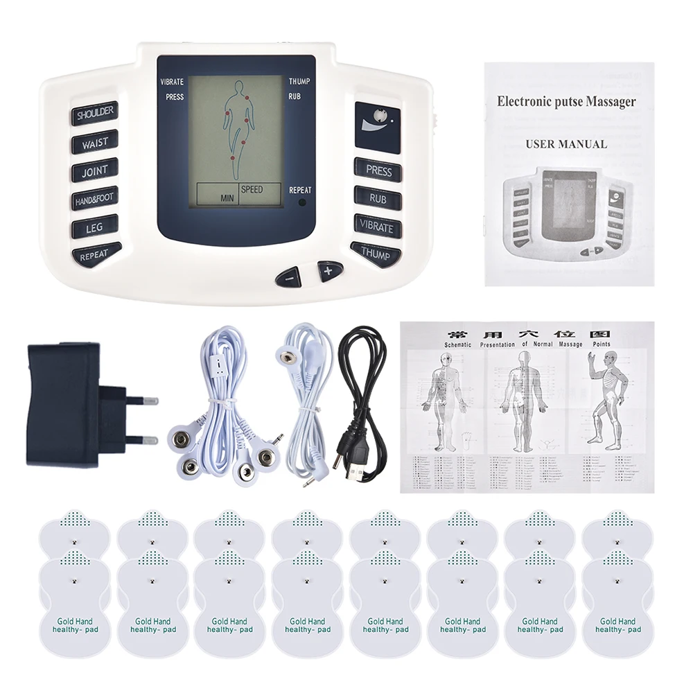 

JR309 Tens Massager Meridian Physiotherapy Apparatus Electric Pulse Acupuncture Therapy Machine Muscle Stimulator 16 Pad EU Plug