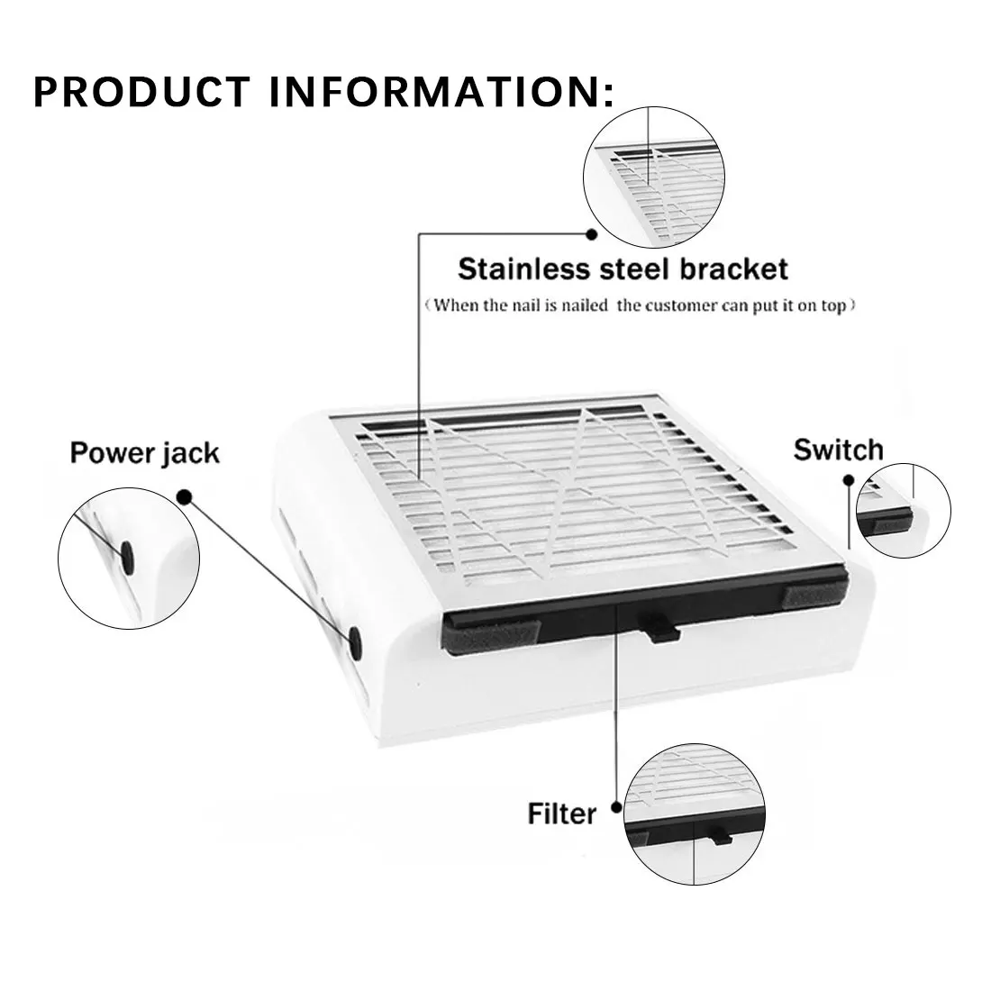 

40W Nails Drill Machine Collector Dust Collector Vacuum Cleaner Nail Dust Nail Art Equipment Manicure Pedicure Nail Tools