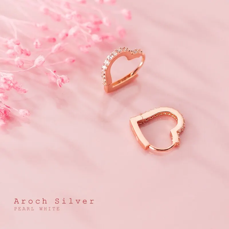 

A00825 New Real 925 Sterling Silver Luxury Crystal Zircon Sweet Romantic Love Heart Earrings for Women Daily Wear Jewelry
