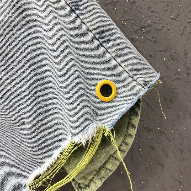 

2021 Spring Summer Plus Size Denim Shorts Women Fashion Splicing Button Shorts Casual High Waiting Wipe Pipe Jeans