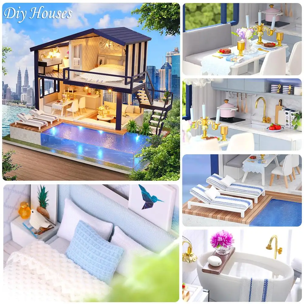 DIY Домик домик маленький деревянный кукольный дом ручная сборка украшение дома