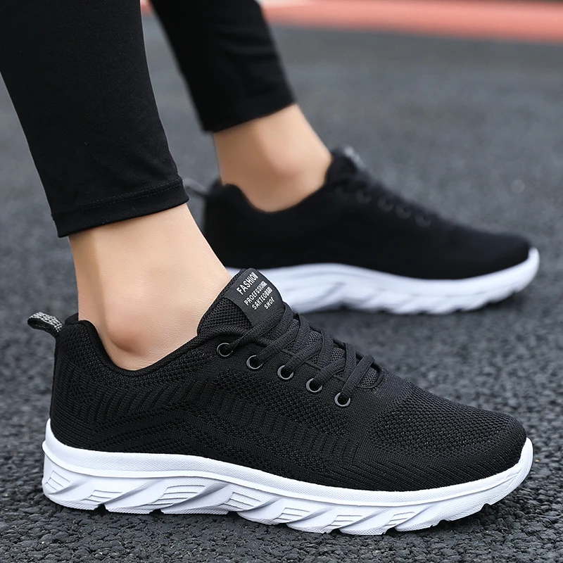 

Black Vulcanized Shoes Knitted Sneakers Lace Up Casual Flats Sneaker Trainers Men Original Breathable Lightweight Jogging Shoes