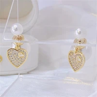 romance inlaid zircon heart both wear earrings temperament pearl for women exquisite luxury elegant earrings accessories gift