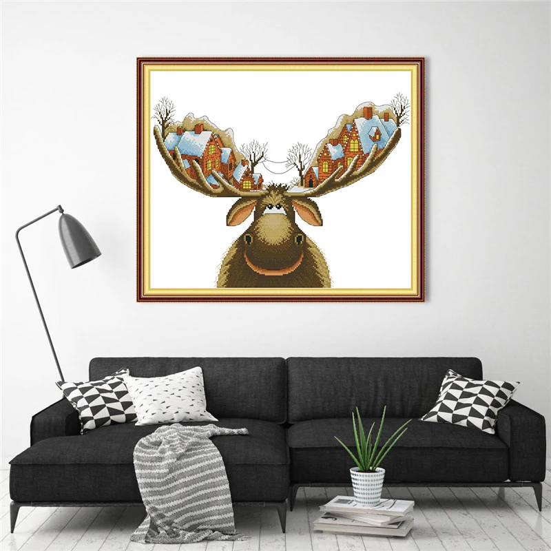 Набор для вышивки крестиком Joy Sunday рождественский дом на оленьих рогах рукоделия