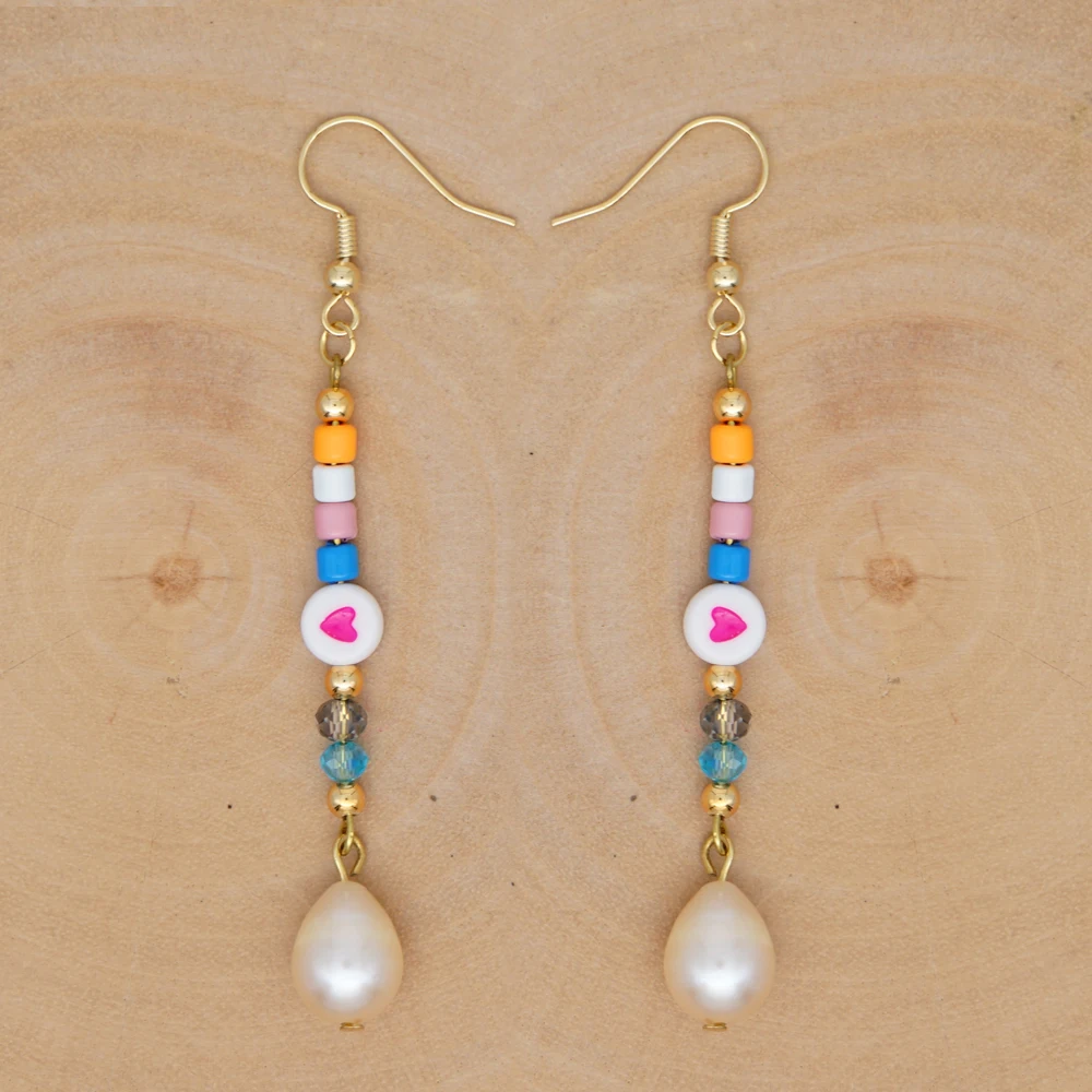 Go2Boho Earring Women Boho Real Pearl Earrings Jewelry Gift Patchwork Heart Pendientes Long Danglers Mujer Femme Colorful | Украшения и