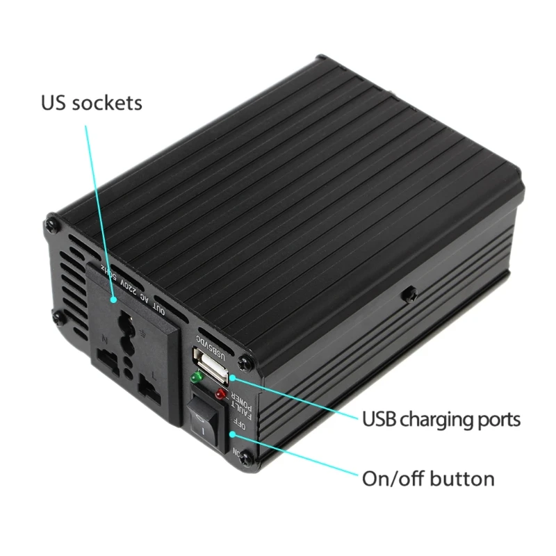 

600W Power Inverter DC 12V to 220V AC Cars Inverter with Car Adapter & USB Port