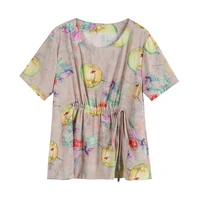 2021 Woman Summer Loose & Comfortable Belt Elastic Band Romantic Flower Plus Size Shirt