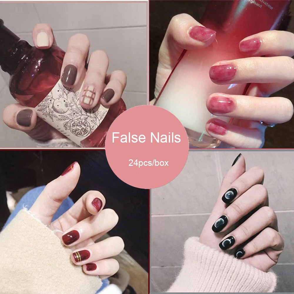 24 шт./компл. Многоразовые Акриловые накладные ногти с клейкой наклейкой
