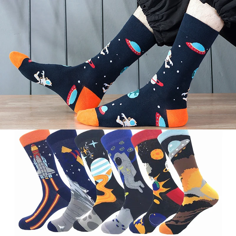 

2021 autumn and winter new outer space socks 1 creative cotton socks couple tube socks cartoon alien socks