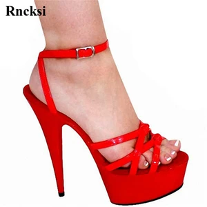 Rncksi New Women Sexy Red Pole Dance Shoes 15cm High Heel Platforms Star Model Sandals Night Club Party Wedding Dress Sandals