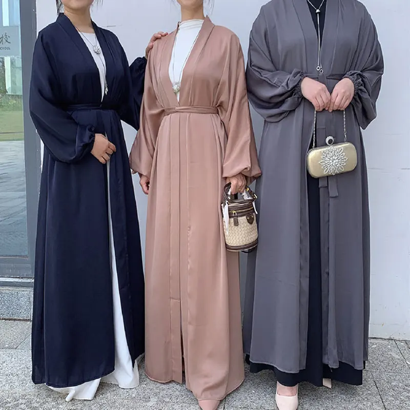 Рамадан ИД открытая абайя Дубай мусульманский хиджаб платье кафтан пузырьки атласное Абая для женщин индейка кимоно женское Musulmane