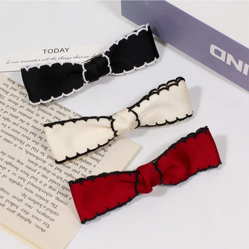 

1PC Fashion Simple Bownot Headwear For Girls White Black Handmade Hair Clip Korean Style Headbad Hair Hood Hair Accessories