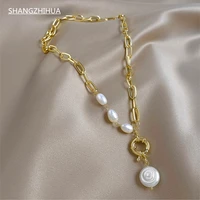 shangzhihua premium baroque pearl pendant gold necklace for women korean fashion jewelry sexy girls collarbone chain