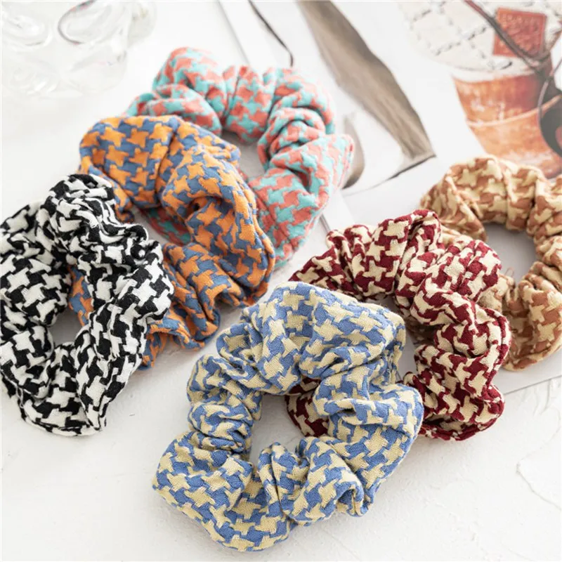 

Женские винтажные резинки для волос из хлопка с рисунком «гусиные лапки»