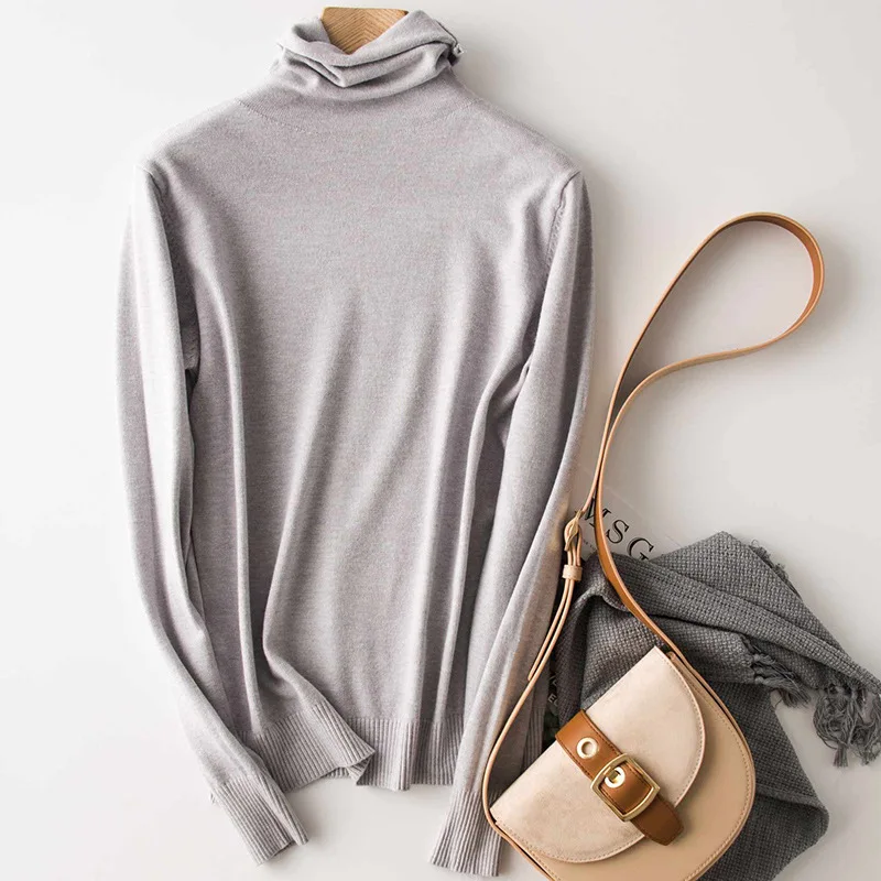 

Cashmere Autumn Women's Winter New Pile Style Turtleneck Pullover Solid Color Knitted Loose Base Sweater