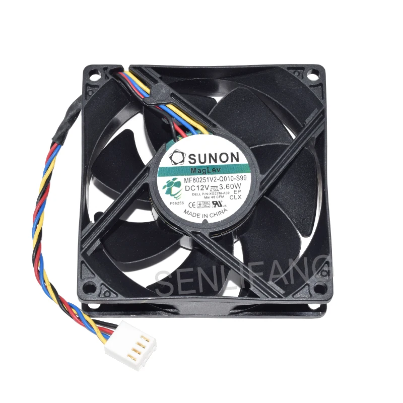 Квадратный охлаждающий вентилятор SUNON MF80251V2-Q010-S99, XG27M-A00, 12 В, 3,60 Вт, а, 4 контакта, 80x80x25 мм, 48 кубических футов в минуту