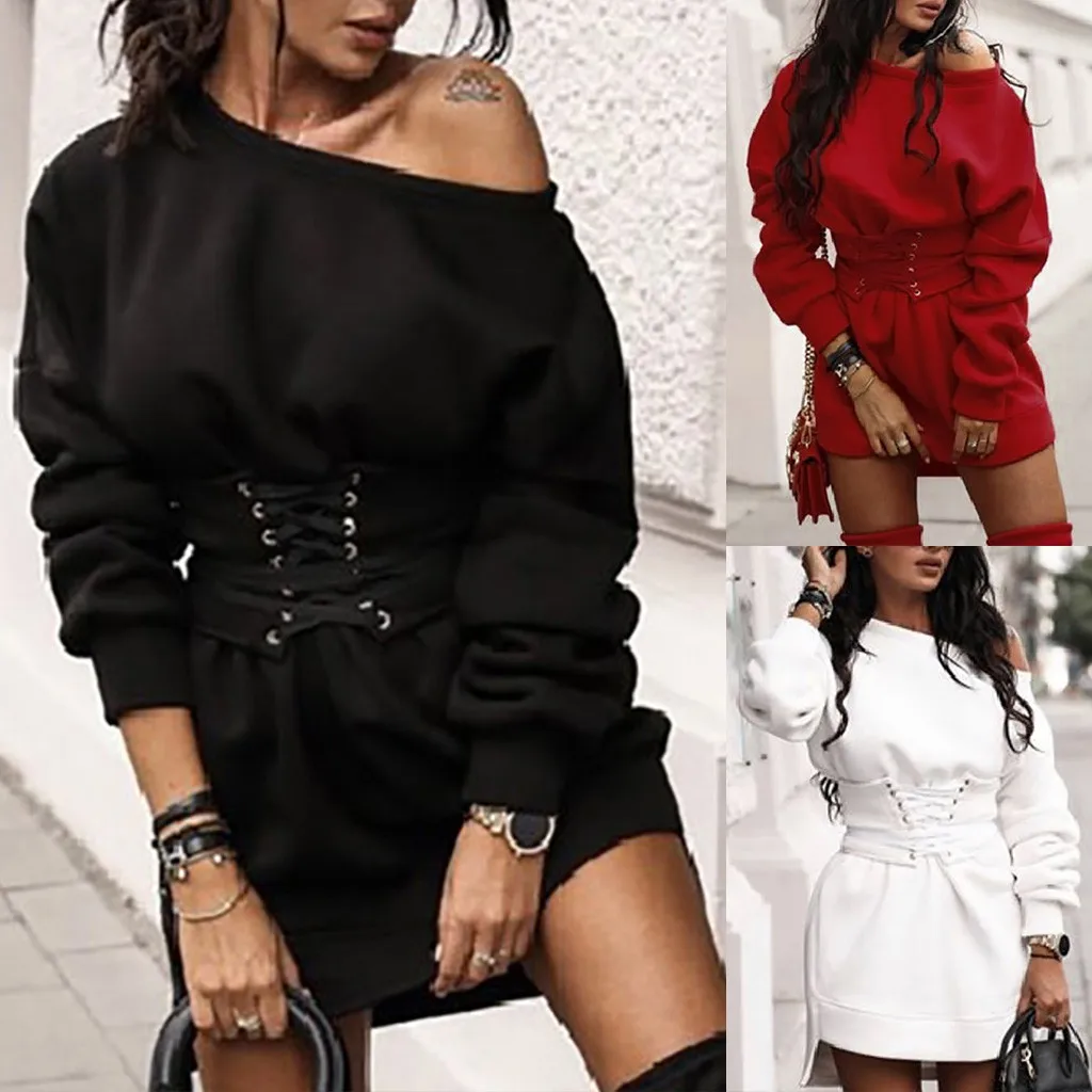 Женское Брендовое пикантное однотонное платье 38 #2020 с круглым вырезом флисовое