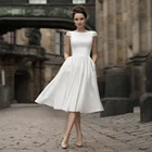 Женское атласное свадебное платье принцессы длиной ниже колена, свадебное платье с короткими рукавами, круглым вырезом и открытой спиной, свадебное платье для помолвки, гражданское Бракосочетание