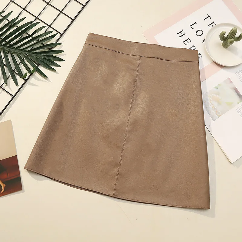 

High Waist Skirt Women Korean All-match Slim Leather PU Skirts Female A-line Short Skirt Dropshipping NS2424