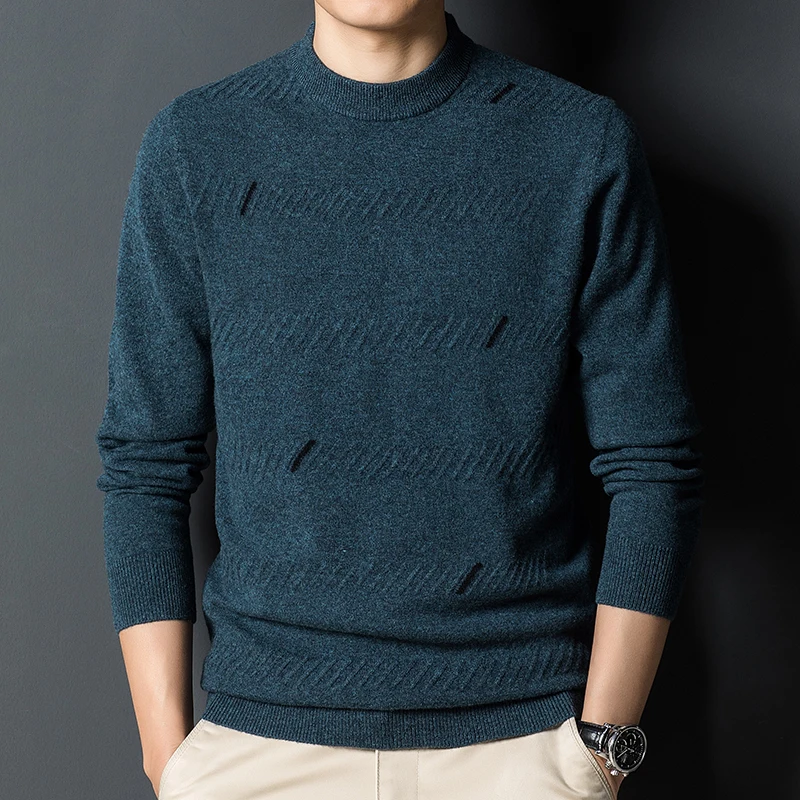 

Autumn and winter men's cashmere sweater 100% wool cashmere sweater with knitted bottom shirt