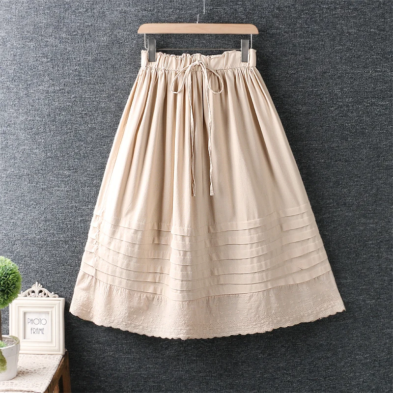 Юбка женская из хлопка и льна однотонная плиссированная Свободная юбка в