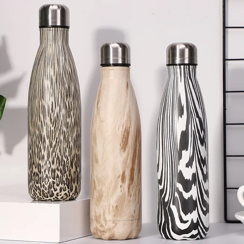Леопардовый термос колба креативная деревянная бутылка для воды из нержавеющей