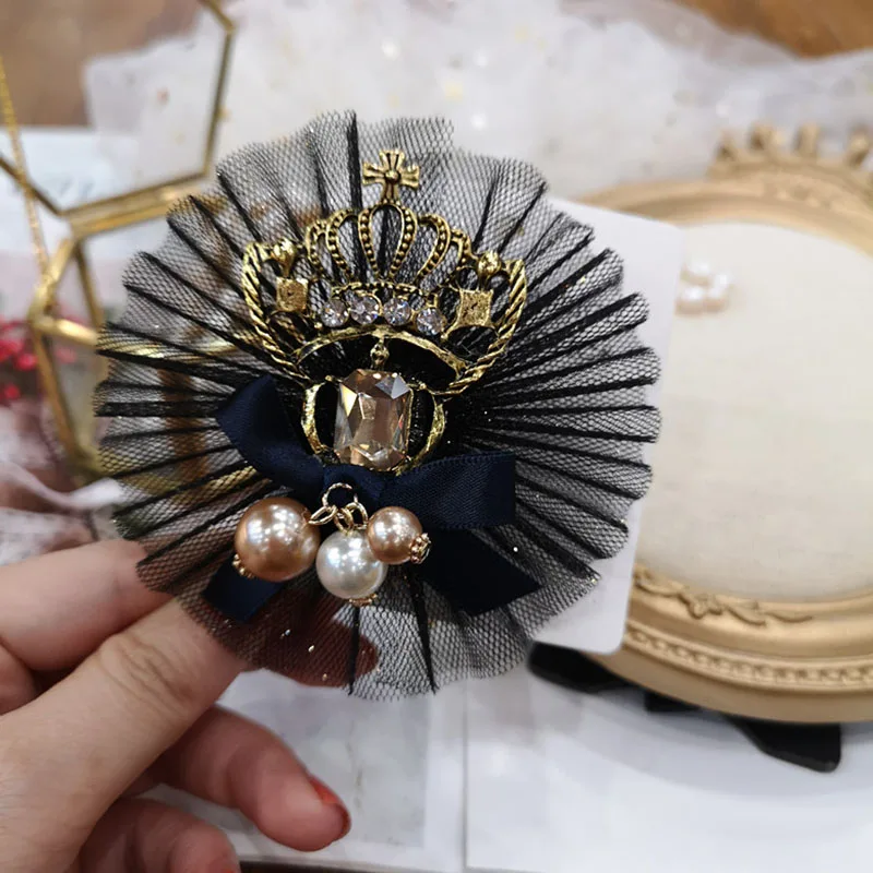 Винтажный барокко горный хрусталь броши кружева жемчужная Корона королева кошка ювелирные Роскошные Булавки одежда с бантиком аксессуары Подарки для женщин