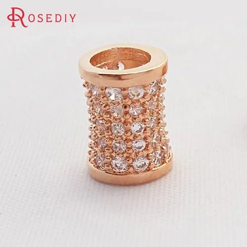 (B142)2 шт. 11*8 мм латунь высокого качества цвета шампанского золота и микровставка из фианита класса А, бусины с большими отверстиями