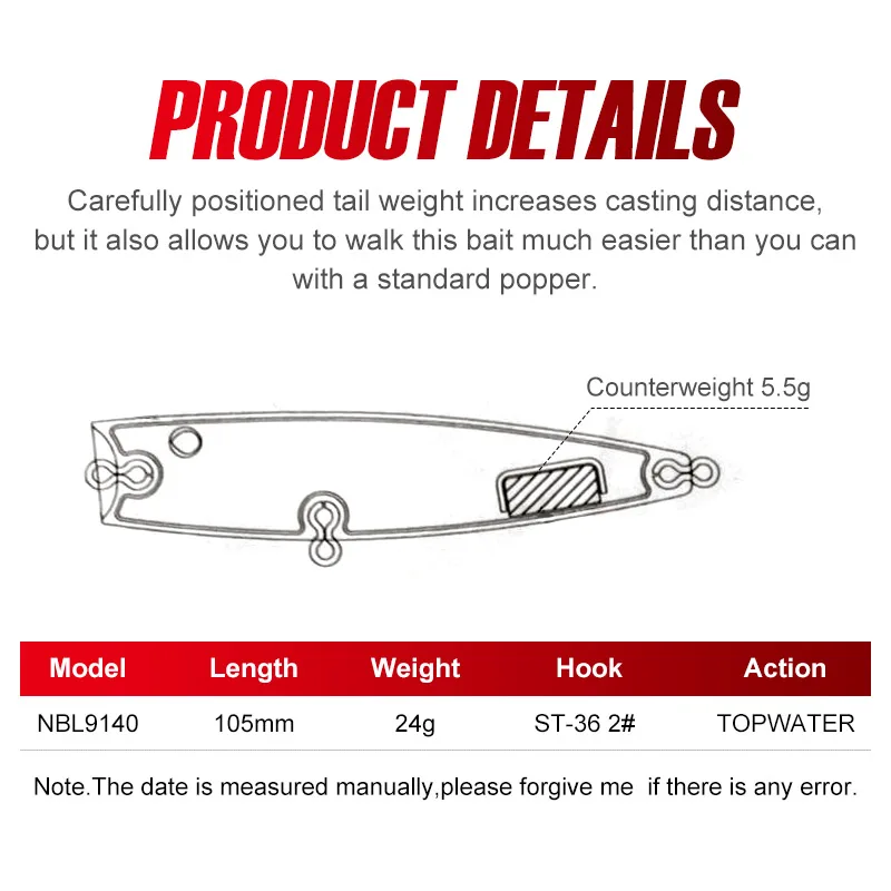 Noeby Popper Fishing Lure 105mm 24g Topwater Wobbler Artificial Floating Hard Bait for Sea Tuna Bass Saltwater Tackle | Спорт и