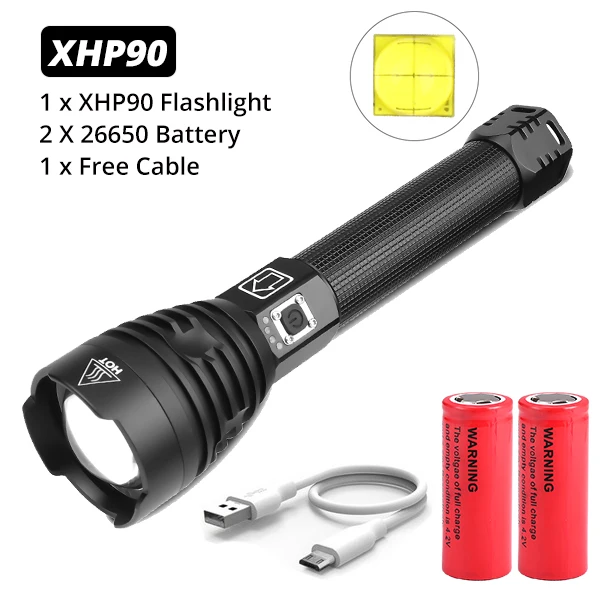 XHP90 самый мощный фонарик XHP50 USB Zoom СВЕТОДИОДНЫЙ Фонарь XHP70.2 тактический фонарь 18650 26650 охотничий Xlamp для самообороны - Испускаемый цвет: Package H