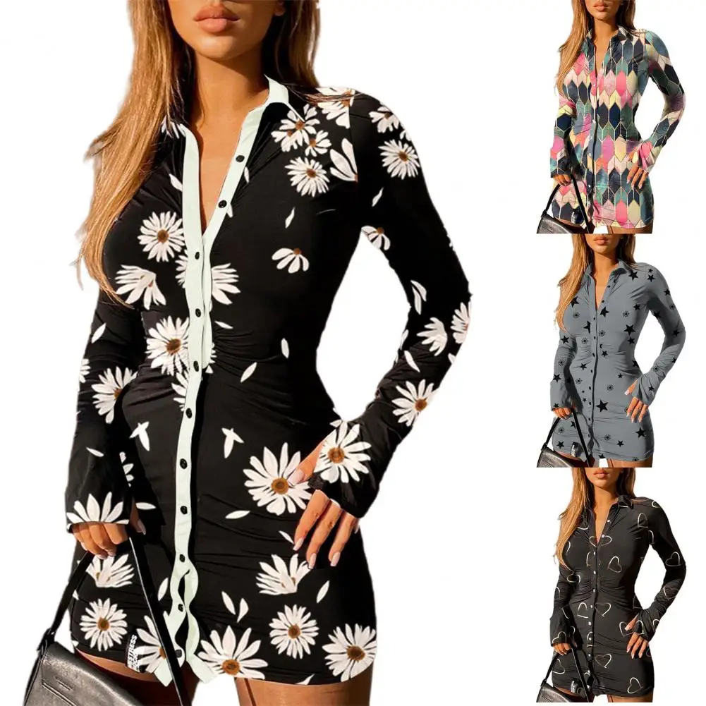

Mini Bodycon Dress Shirt Dress Single-breasted Cardigan Style Women Comfortable Blouse Mini Dress for Dating Spring/Summer 2021