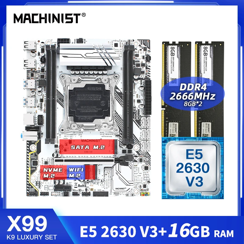 Kaufen MASCHINIST X99 Motherboard Combo LGA2011-3 Turbo Mit Intel Xeon E5 2630 V3 16GB 2*8GB DDR4 RAM Speicher Set Kit Mainboard X99-K9