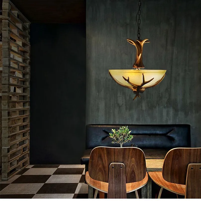 Люстра в форме рога оленя из смолы лампа для кофейни бара кухонного островка