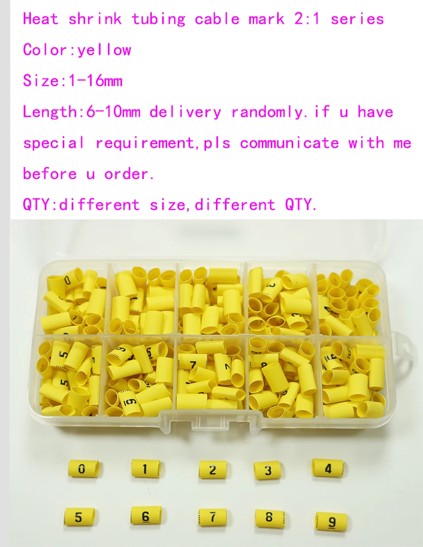 Термоусадочные трубки ПВХ 2:1, маркер кабеля 0-9, 1-16 мм, 8 цветов