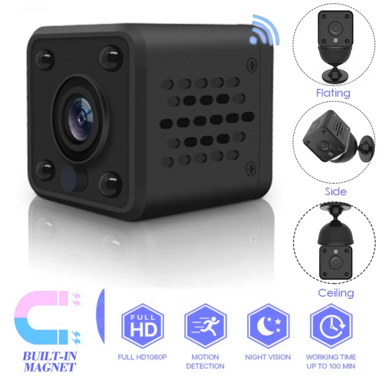 Беспроводная мини камера с wi fi Full HD 1080P ночное видение обнаружение движения IP